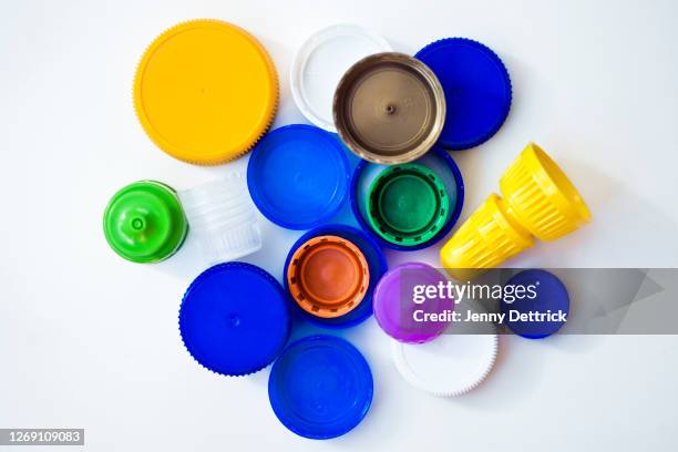 close-up of plastic lids - bottle cap stock pictures, royalty-free photos & images