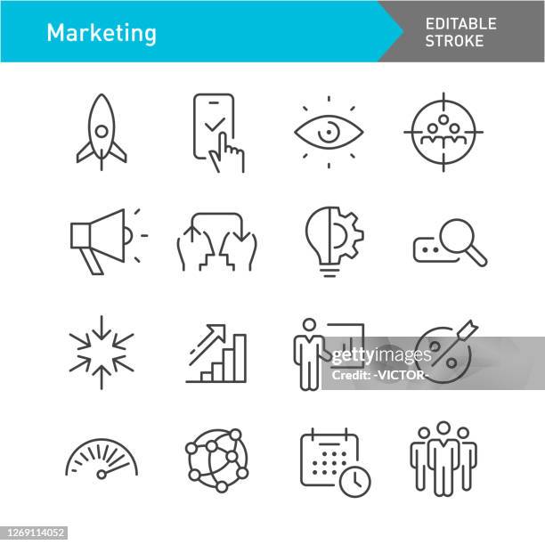 marketing icons set - line series - editable stroke - fast form stock illustrations