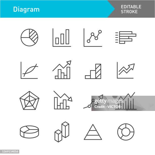 ilustrações, clipart, desenhos animados e ícones de ícones de diagrama - série de linhas - traçado editável - relatório de progresso