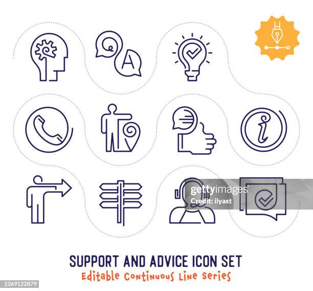 support & advice editable continuous line icon pack - executive assistant stock illustrations