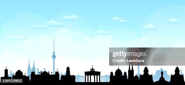 stockillustraties, clipart, cartoons en iconen met berlijn skyline silhouet (alle gebouwen zijn compleet en verplaatsbaar) - berlijn