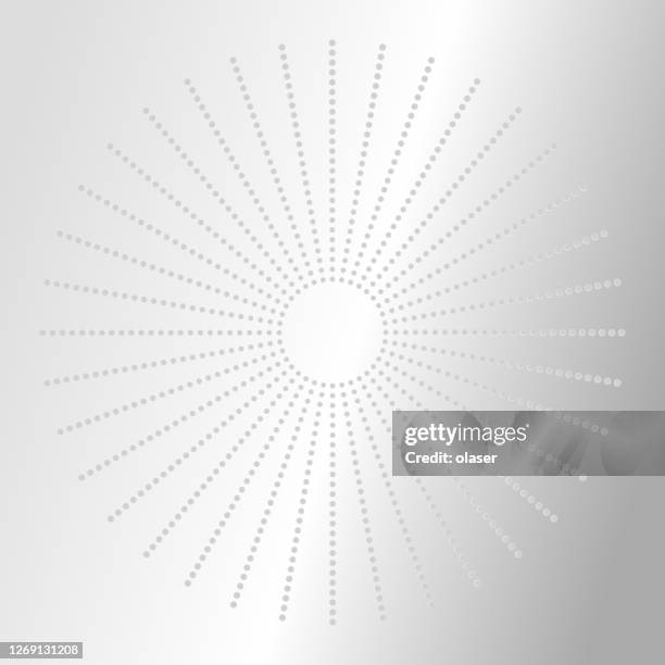 evenly spaced round objects along radius, with individual metal gradients. copy space in the middle. metal reflection. - sun orbit stock illustrations
