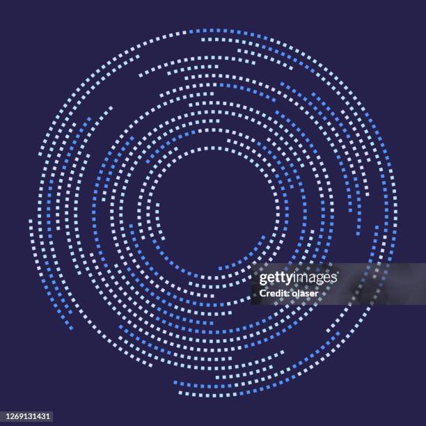 kleine quadratische punkte konzentrische kreise, die den kopierraum umkreisen. - bit stock-grafiken, -clipart, -cartoons und -symbole