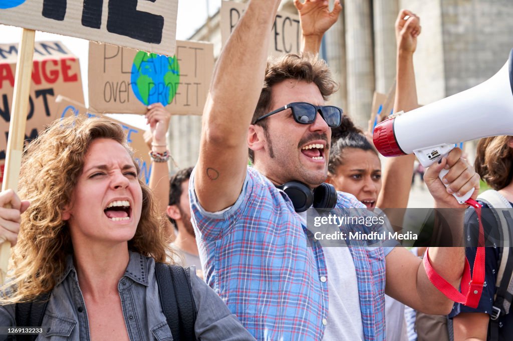 People protesting against multicultural opinion