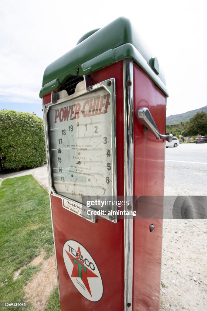 Old Texaco gas pump in Cardrona on South Island