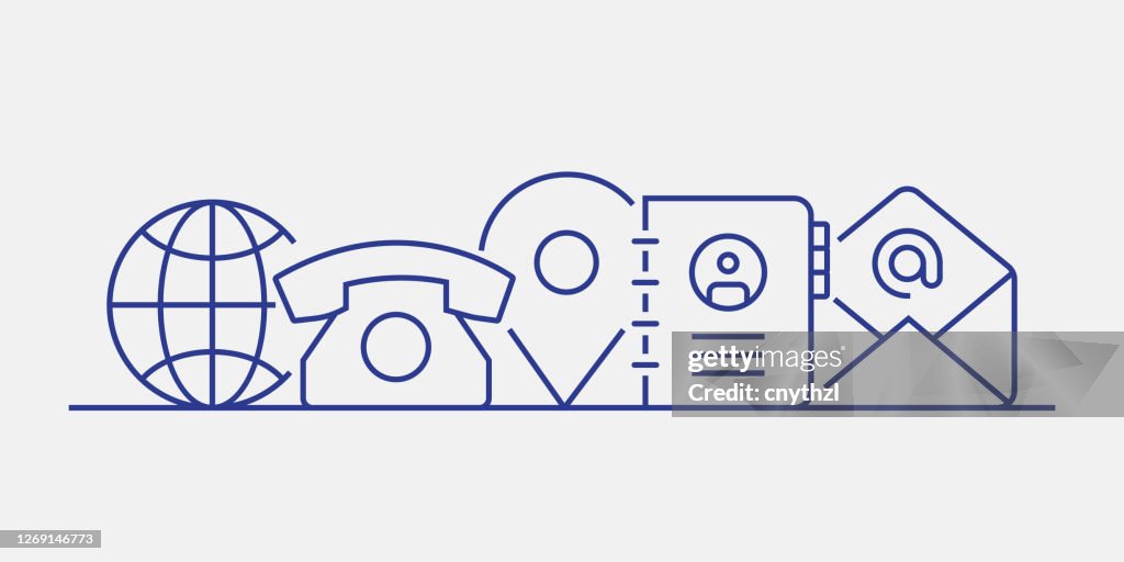 Support and Contact Related Web Banner Line Style. Modern Linear Design Vector Illustration for Web Banner, Website Header etc.