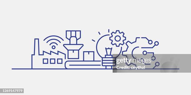 machine learning and technology related web banner line style. modern linear design vector illustration for web banner, website header etc. - android apps stock illustrations