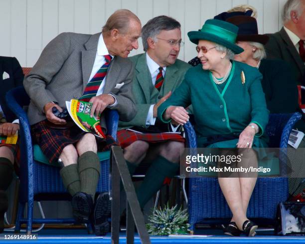 Prince Philip, Duke of Edinburgh and Queen Elizabeth II attend the 2007 Braemar Highland Gathering at The Princess Royal and Duke of Fife Memorial...
