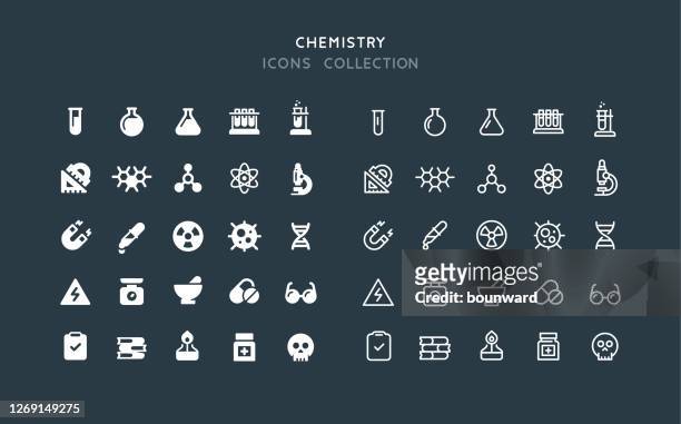 flat & line chemistry icons - chemical process icon stock illustrations