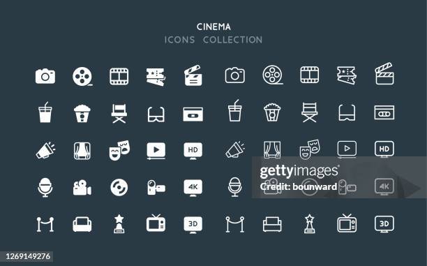 stockillustraties, clipart, cartoons en iconen met flat & line cinema iconen - regisseur
