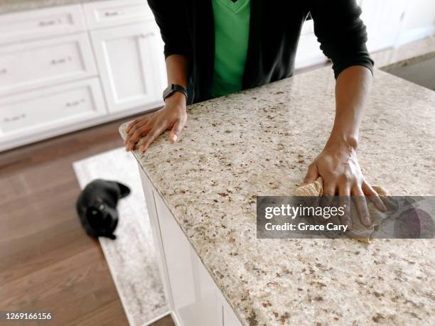 woman wipes kitchen counter - disk bildbanksfoton och bilder