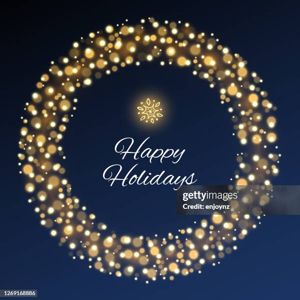 simple golden lights christmas circle - string lights black background stock illustrations