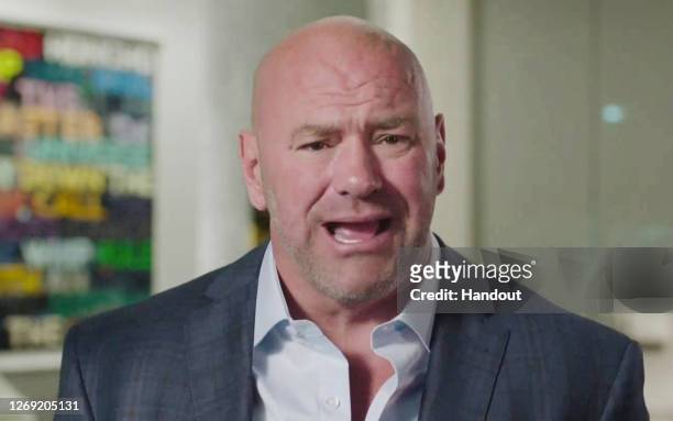 In this screenshot from the RNC’s livestream of the 2020 Republican National Convention, UFC President Dana White addresses the virtual convention on...