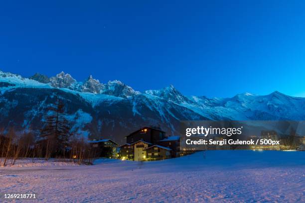 scenic view of snow-capped mountains against clear blue sky, chamonix-mont-blanc, france - chamonix bildbanksfoton och bilder