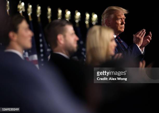 President Donald Trump delivers his acceptance speech for the Republican presidential nomination as son-in-law and senior advisor Jared Kushner and...