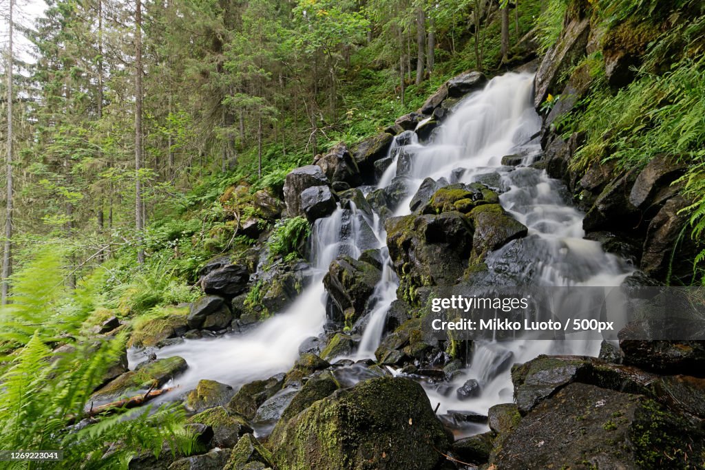Scenic View Of Waterfall In Forest, Maaninka, Finland