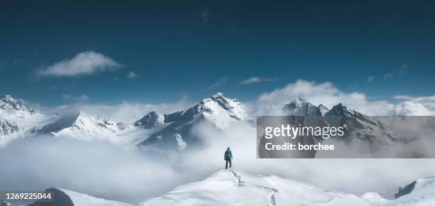 bergwandelaar - winter stockfoto's en -beelden