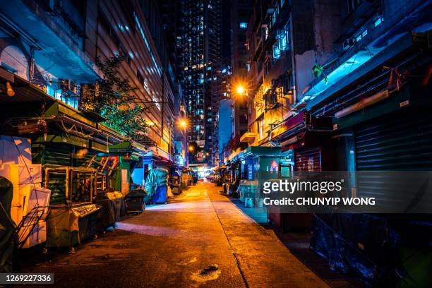 wanchai night street, hong kong - slum stock pictures, royalty-free photos & images