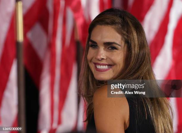 Former White House communications director Hope Hicks reacts following U.S. President Donald Trump's acceptance speech for the Republican...