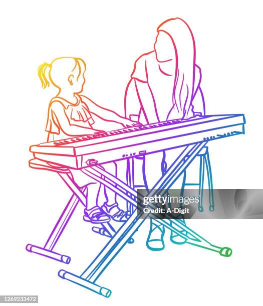 first piano lesson rainbow - music instructor stock illustrations