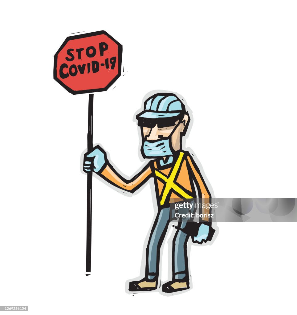 Avoid. Sign Workers Worker With Stop Sign High-Res Vector Graphic - Getty Images