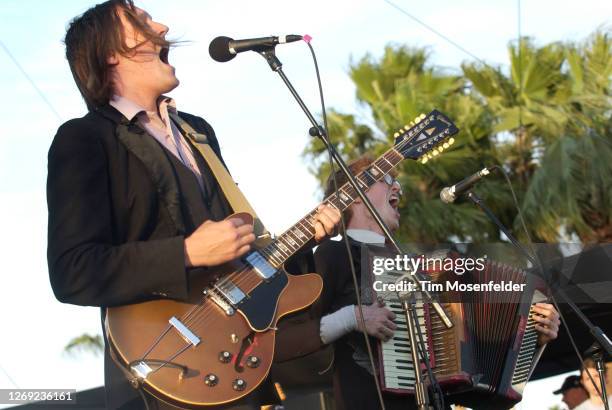 Win Butler of Arcade Fire performs during Coachella 2005 at the Empire Polo Fields on May 1, 2005 in Indio, California.