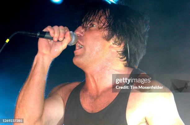 Trent Reznor of Nine Inch Nails performs during Coachella 2005 at the Empire Polo Fields on May 1, 2005 in Indio, California.