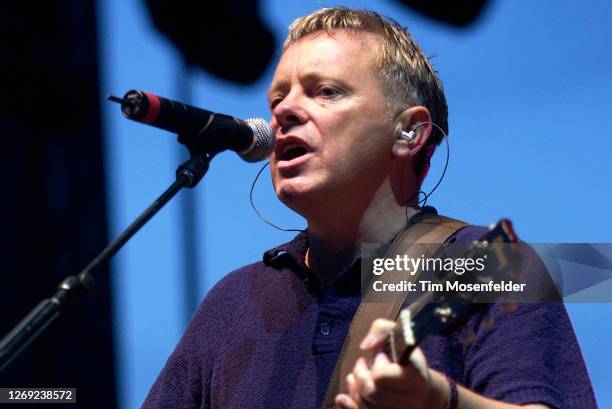 Bernard Sumner of New Order performs during Coachella 2005 at the Empire Polo Fields on May 1, 2005 in Indio, California.