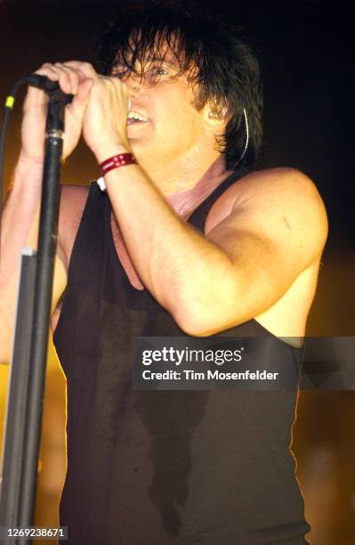 Trent Reznor of Nine Inch Nails performs during Coachella 2005 at the Empire Polo Fields on May 1, 2005 in Indio, California.
