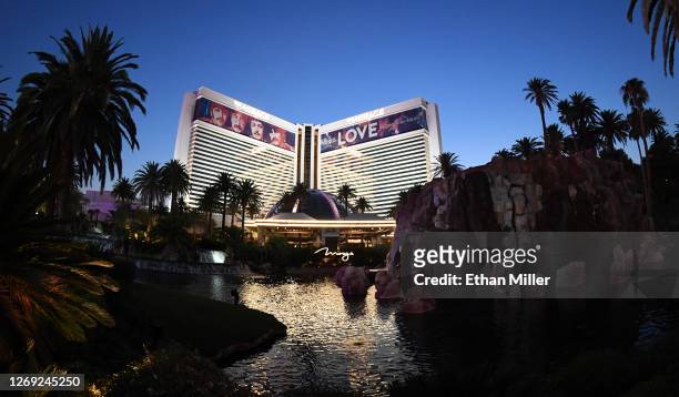 An exterior view shows The Mirage Hotel & Casino after the Las Vegas Strip resort reopened for the first time since mid-March because of the...