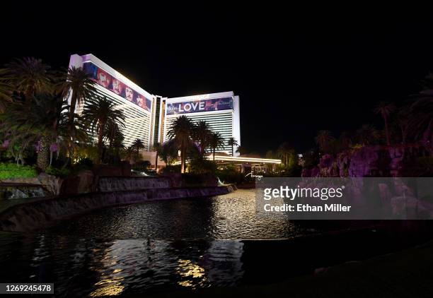 An exterior view shows The Mirage Hotel & Casino after the Las Vegas Strip resort reopened for the first time since mid-March because of the...