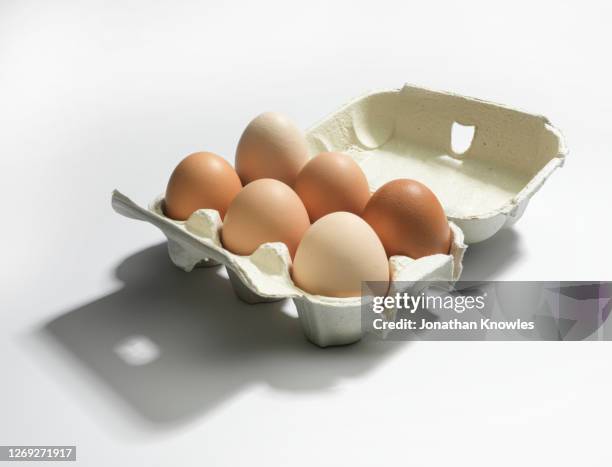 brown eggs in carton - eierspeise freisteller stock-fotos und bilder