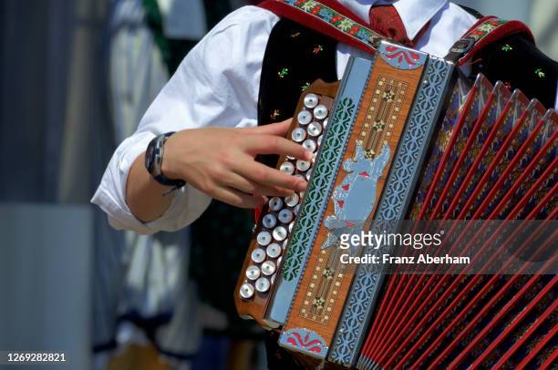 man plays accordion, austria - gmunden austria stock pictures, royalty-free photos & images