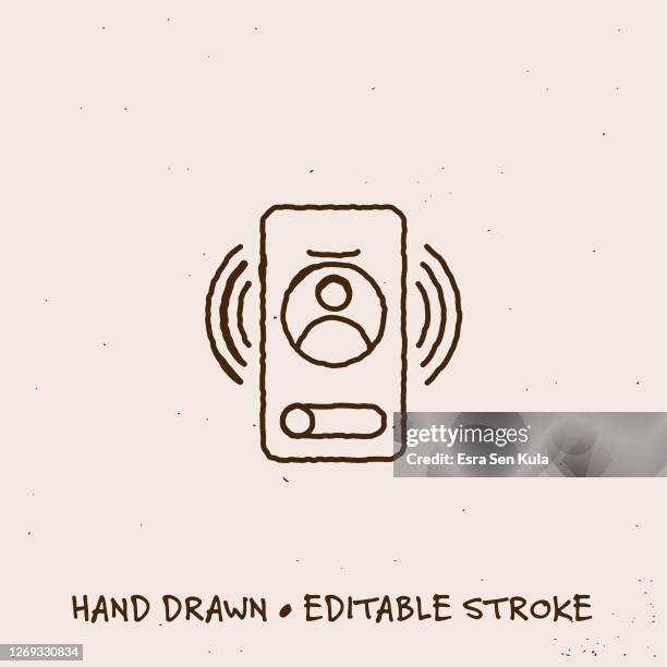 hand drawn ringing smart phone line icon with editable stroke - instagram slider stock illustrations