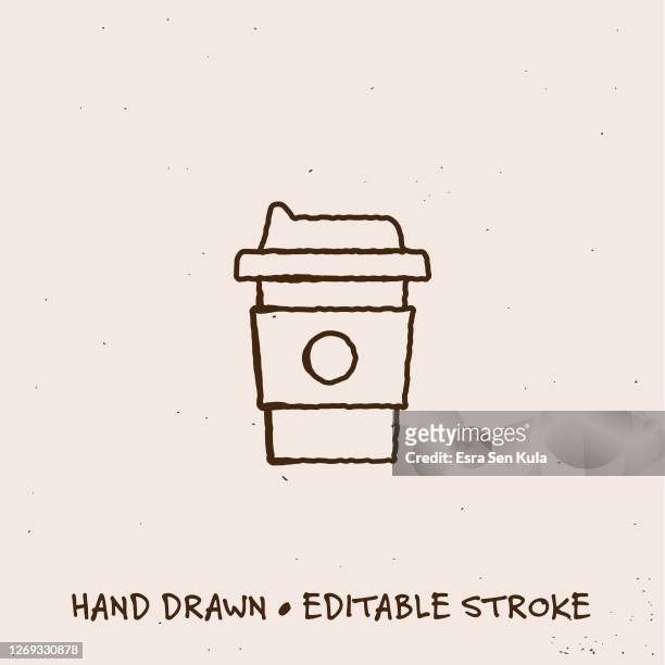 hand drawn take away coffee cup line icon with editable stroke - coffee cup takeaway stock illustrations