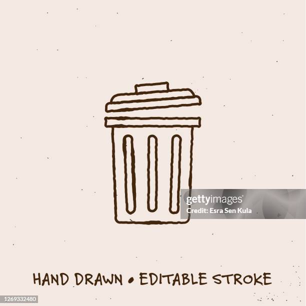 hand drawn garbage line icon with editable stroke - garbage can stock illustrations