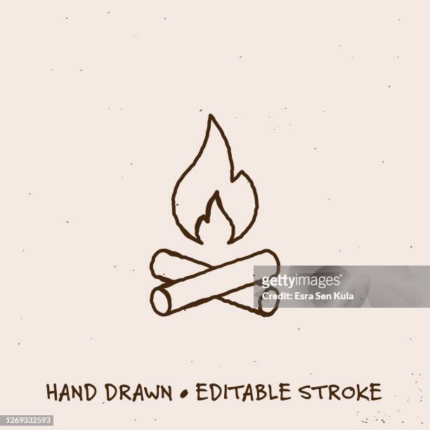 hand drawn camp fire line icon with editable stroke - firewood vector stock illustrations