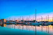Boats in the marina at sunset