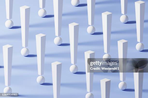 three dimensional pattern of rows of white exclamation points - alertness stock illustrations