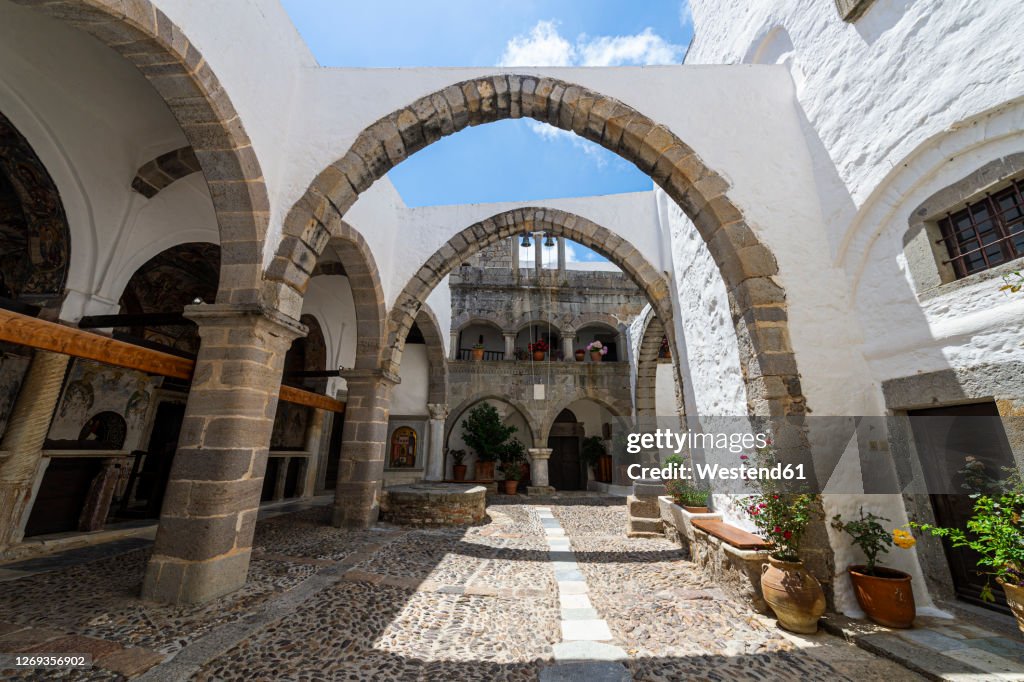 Greece, South Aegean, Patmos, Archways in Monastery of Saint John the Theologian