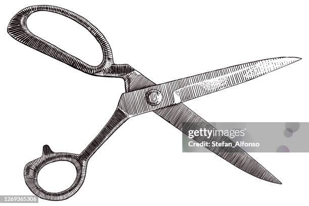 vector drawing of scissors - vintage scissors stock illustrations