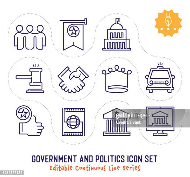 government & politics editable continuous line icon pack - royalty images stock illustrations