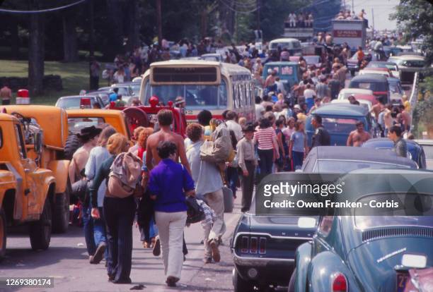 People on the road to Woodstock Music Festival, Bethel, New York, 15th-18th August 1969.
