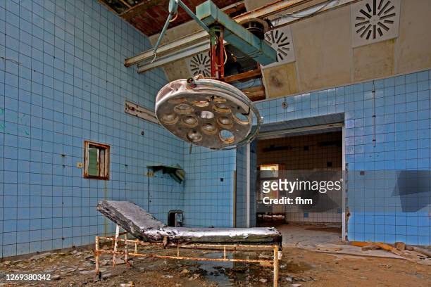 old surgery in an abandoned hospital - messy medicine cabinet stock pictures, royalty-free photos & images