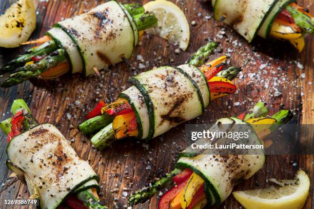 bbq zucchini rolls - courgette stock pictures, royalty-free photos & images
