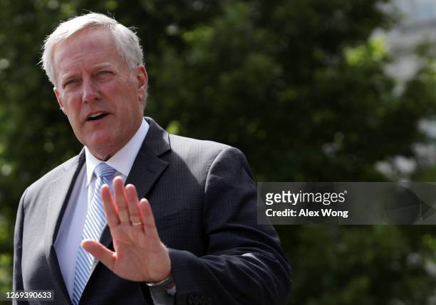 White House Chief of Staff Mark Meadows speaks to members of the press outside the West Wing of the White House on August 28, 2020 in Washington, DC.