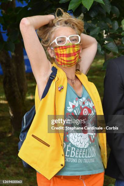 Actress Corinne Masiero attends the "Effacer L'Historique" Photocall at 13th Angouleme French-Speaking Film Festival on August 28, 2020 in Angouleme,...