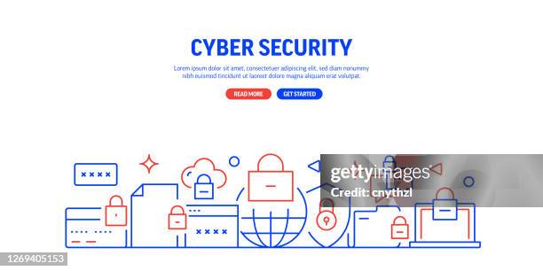 cyber security verwandte web-banner-linienstil. moderne lineare design vektor-illustration für web-banner, website-header usw. - gdrp stock-grafiken, -clipart, -cartoons und -symbole