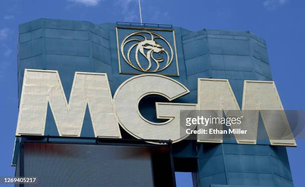 An exterior view shows the marquee at MGM Grand Hotel & Casino on the Las Vegas Strip amid the spread of coronavirus on August 28, 2020 in Las Vegas,...