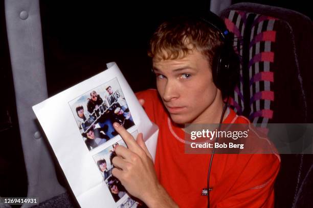 American singer, songwriter and actor Brian Littrell of the Backstreet Boys poses for a portrait circa April, 1997 in Miami Beach, Florida.